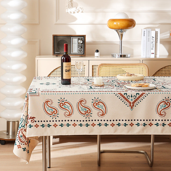 Water-repellent rectangular tablecloth with paisley pattern and coated cotton look Kalsten