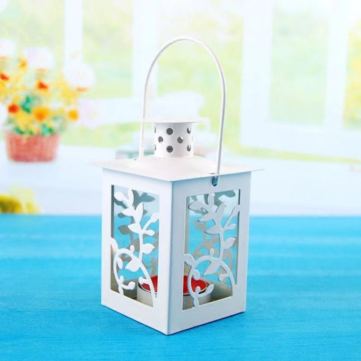 Decorative Metal Tealight Lantern Set with Filigree Leaf Cutouts and Carry Handle Kalsten