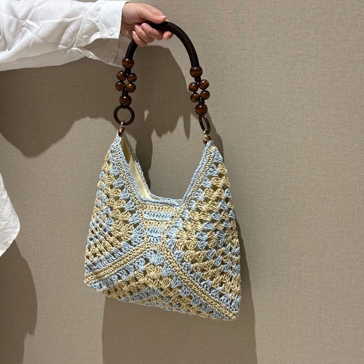 Hand-knotted shoulder bag with wooden handles Kalsten