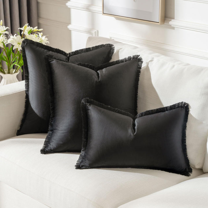Frayed-Edge Square and Lumbar Decorative Pillow Set