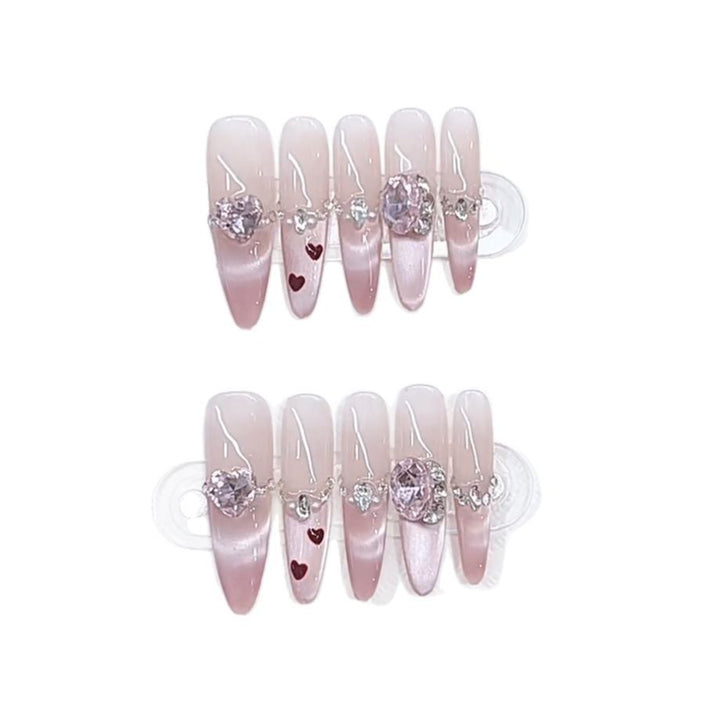 Decorative Press-On Nail Art Set with Heart and Gem Accents Kalsten
