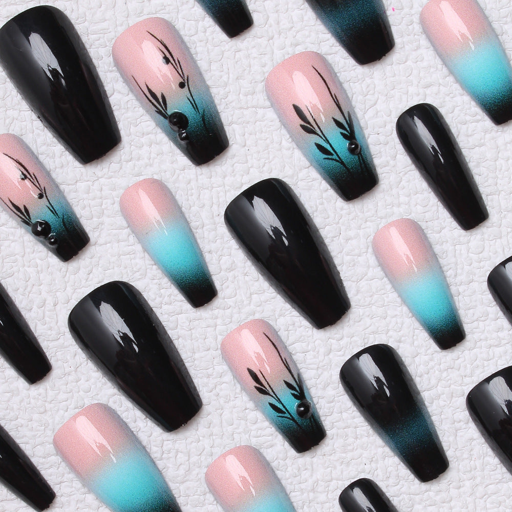 Ombre Press-On Nail Art with Floral Design Kalsten