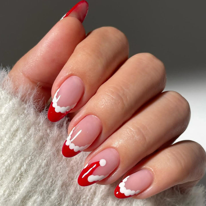 Festive Themed Press-On Nail Set with Decorative Santa Hat Design Kalsten