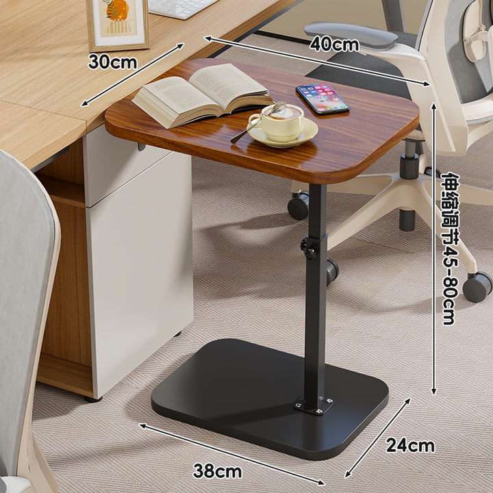 Adjustable Height Portable Side Table with Wood-Effect Top and Heavy-Duty Base