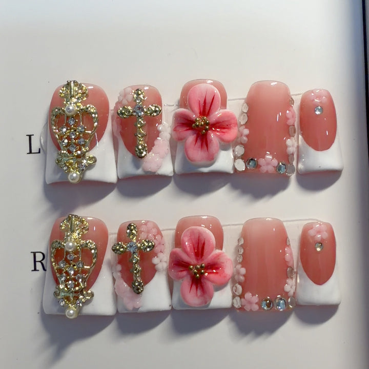 Decorative Floral Press-On Nail Set 1790731542