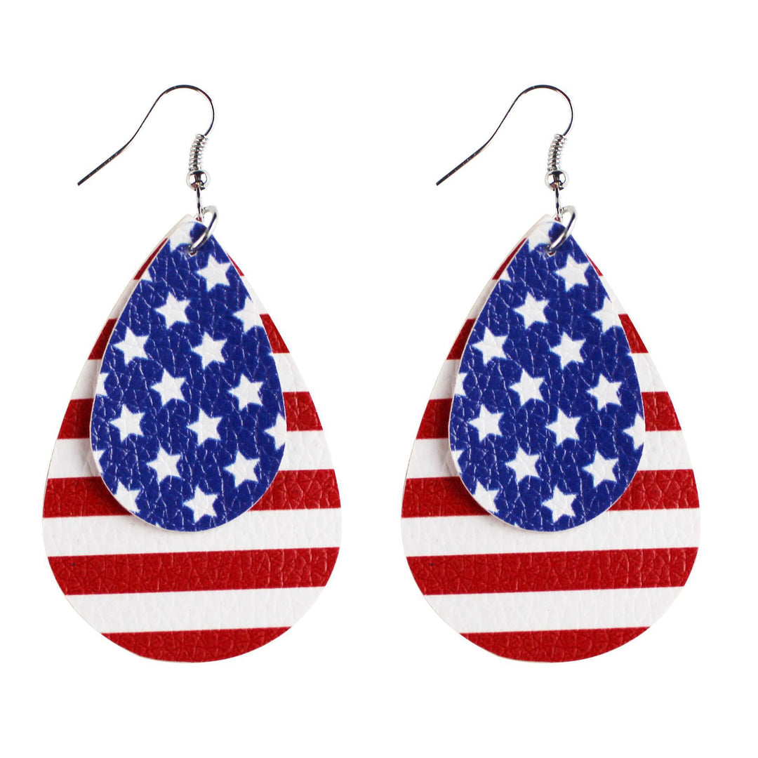 Women's star stripe print faux leather drop earrings with fishhook Kalsten
