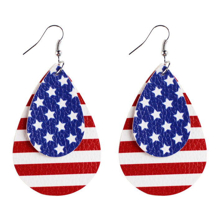 Women's nan teardrop-shaped faux leather earrings with star and stripe print Kalsten