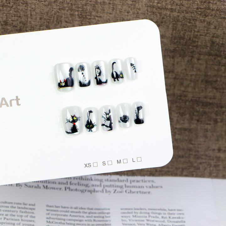 Whimsical Cat-Themed Press-On Nail Art Set Kalsten