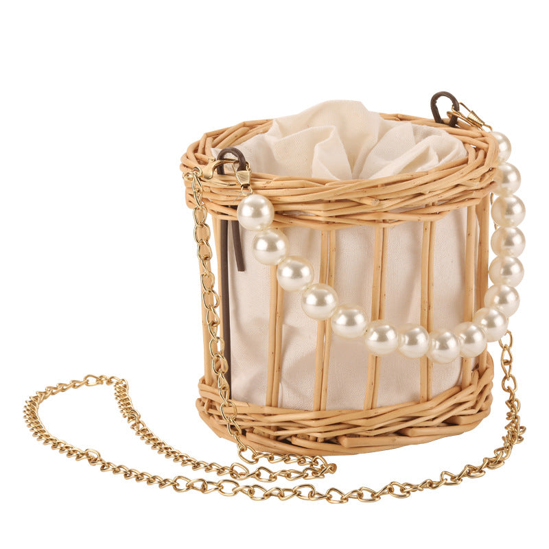 Ladies Stylish Basket Bag with Pearl Accents Kalsten