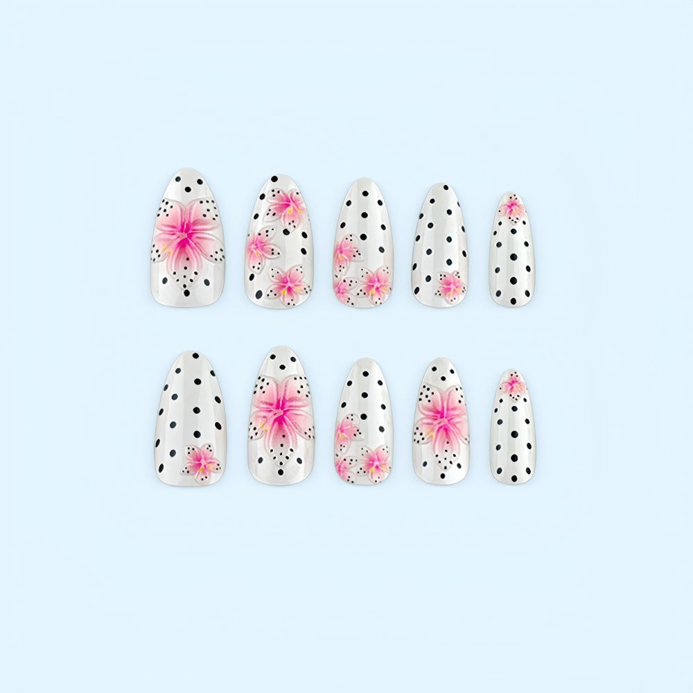 Artificial nail set with floral accents and polka dots Kalsten