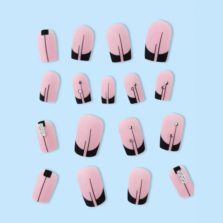 Acrylic nail set with elegant rhinestone accents and stylish lines Kalsten