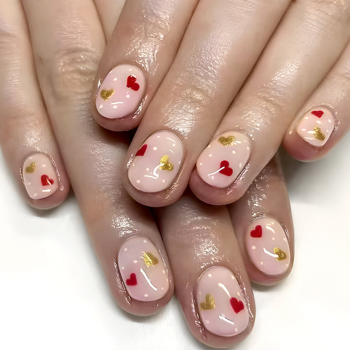 Romantic Heart-Embellished Press-On Nails Kalsten