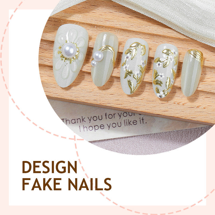 Artificial nail set with elegant flower and pearl decorations Kalsten