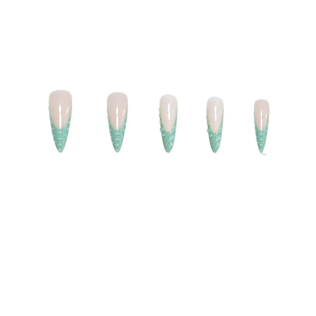 Artistic Stiletto Press-On Nail Design with 3D Shell Accents Kalsten