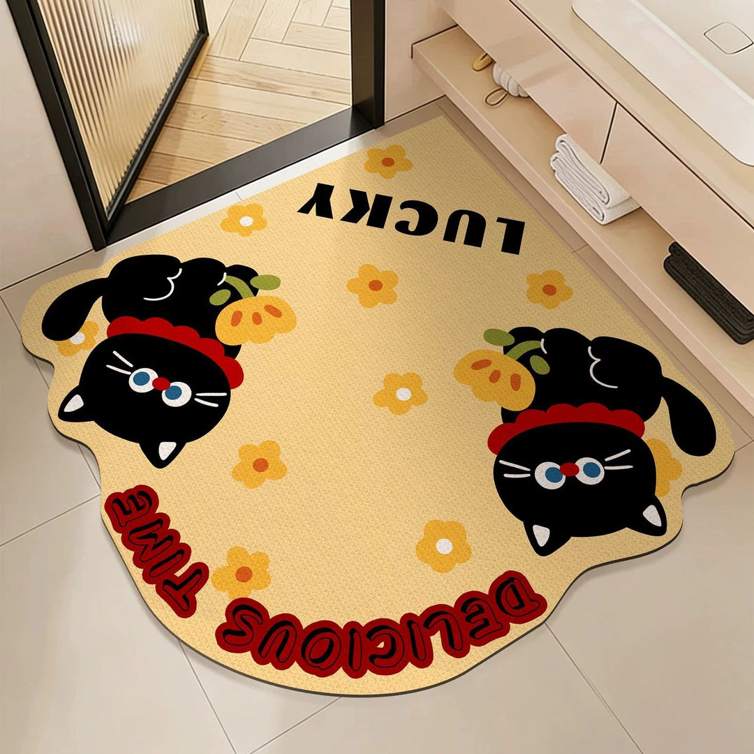 Playful Cartoon Cat-Themed Bath Mat