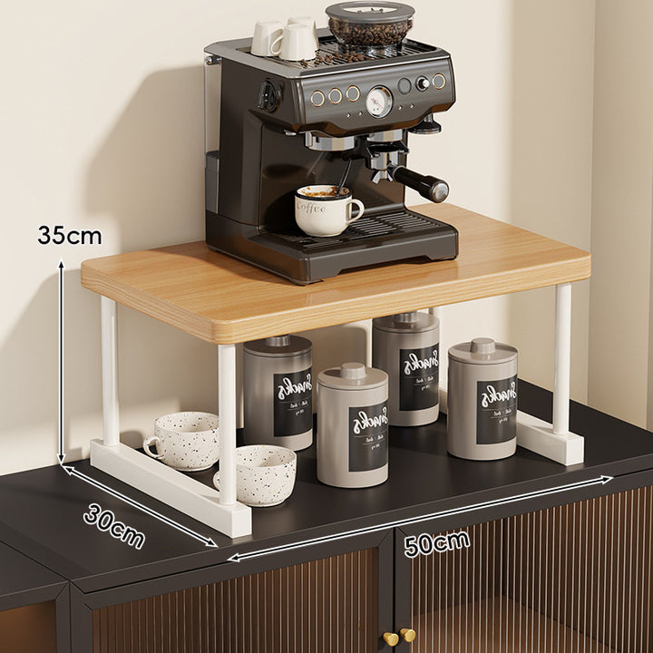 Two-Tier Countertop Coffee Station Shelf Riser with Walnut Top and Metal Frame