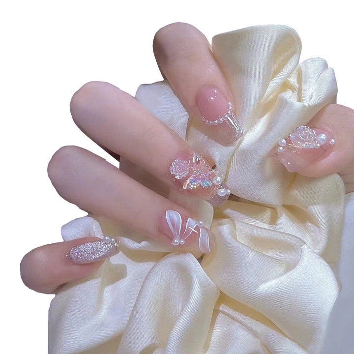 Artificial artificial nails with heart design and glitter elements Kalsten