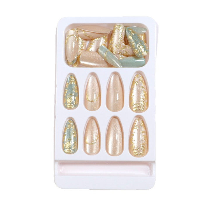 Artistic Stiletto Press-On Nail Set with Elegant Gold Accents Kalsten