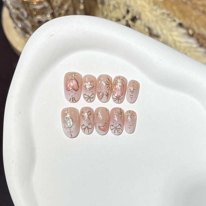Decorative Press-On Nail Art Set with Heart and Glitter Accents Kalsten