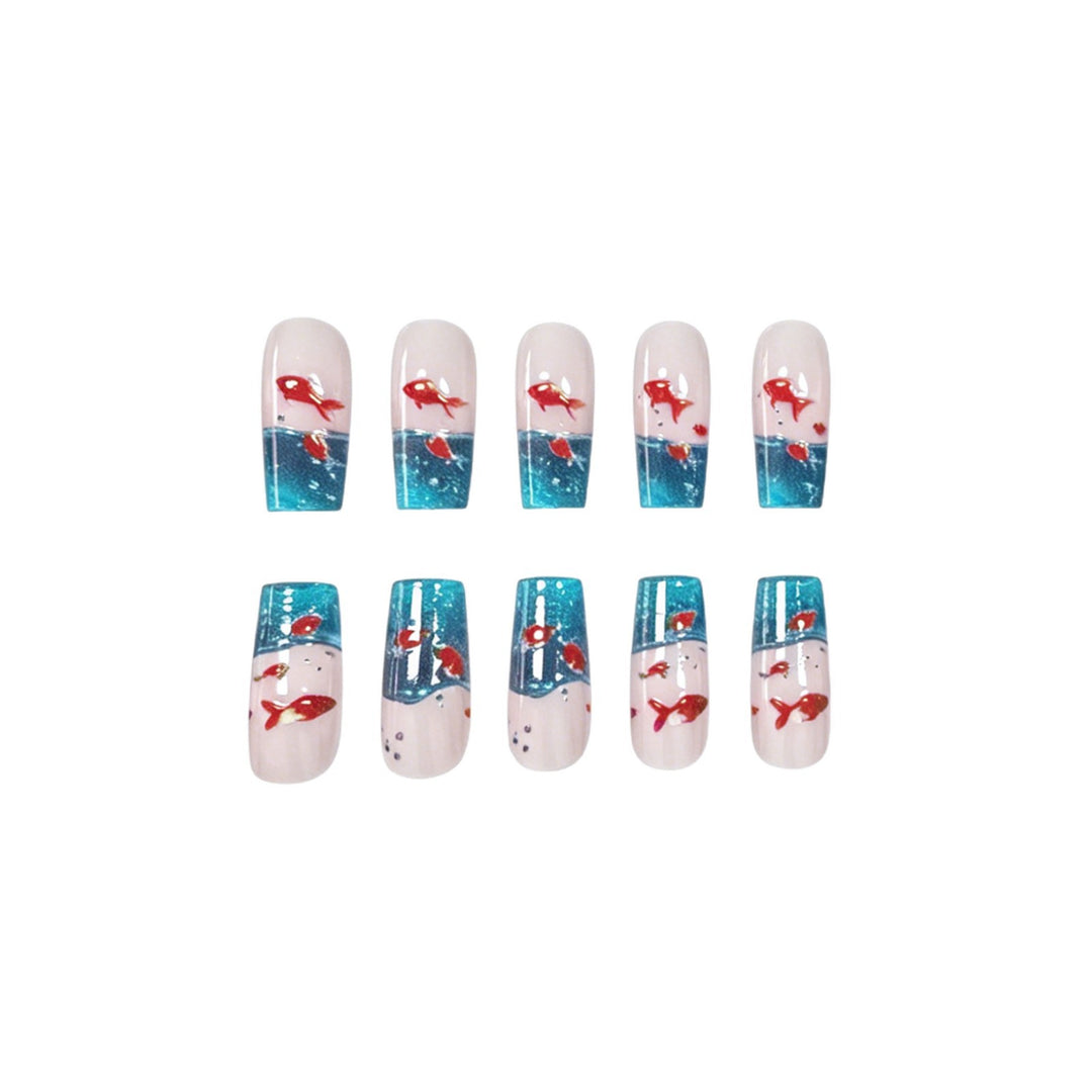 Artistic Aqua-Inspired Acrylic Nail Art Extensions Kalsten