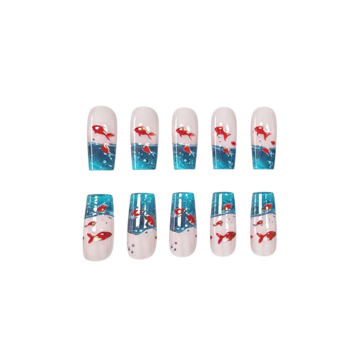 Artistic Aqua-Inspired Acrylic Nail Art Extensions Kalsten
