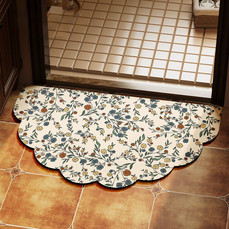Scalloped Floral Pattern Bath Mat