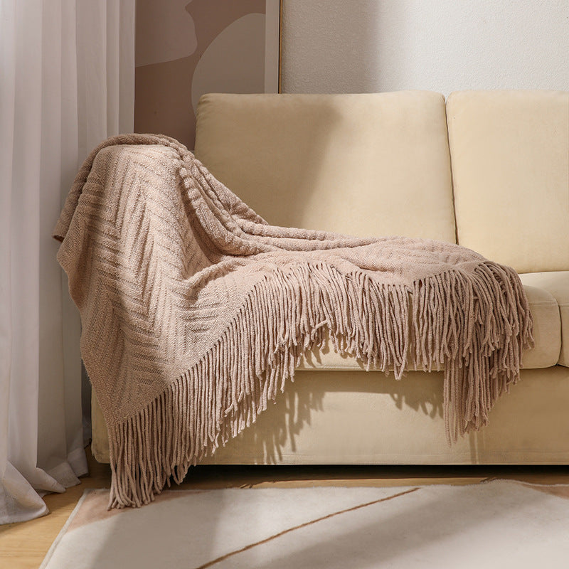 Cozy Knit Fringe Blanket Kalsten