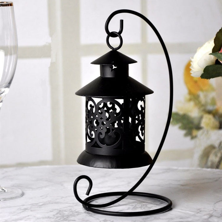 Decorative Filigree Hanging Tealight Lantern with Curved Metal Stand Set Kalsten