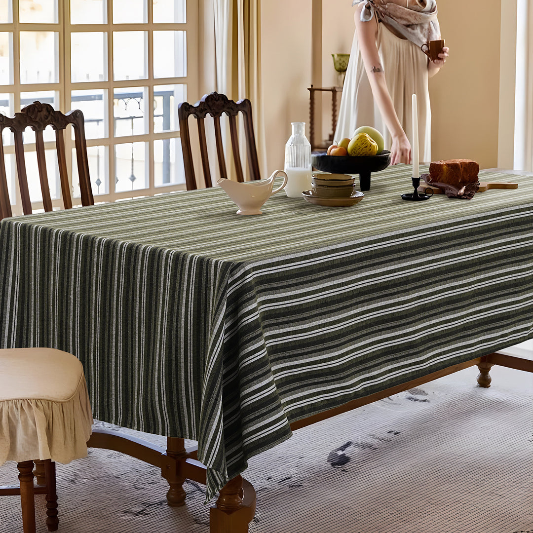 Tablecloth made of cotton-linen with delicate stripe woven pattern
