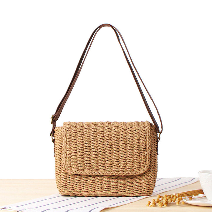 Woven Natural Material Handbag with Removable Shoulder Strap Kalsten