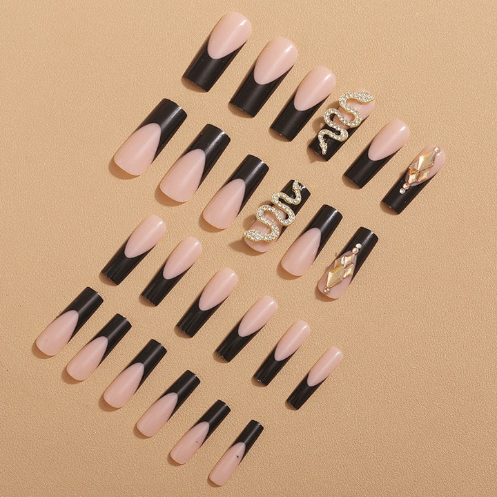 Artificial nails with Elegant Snake and Rhinestone Decorations Kalsten
