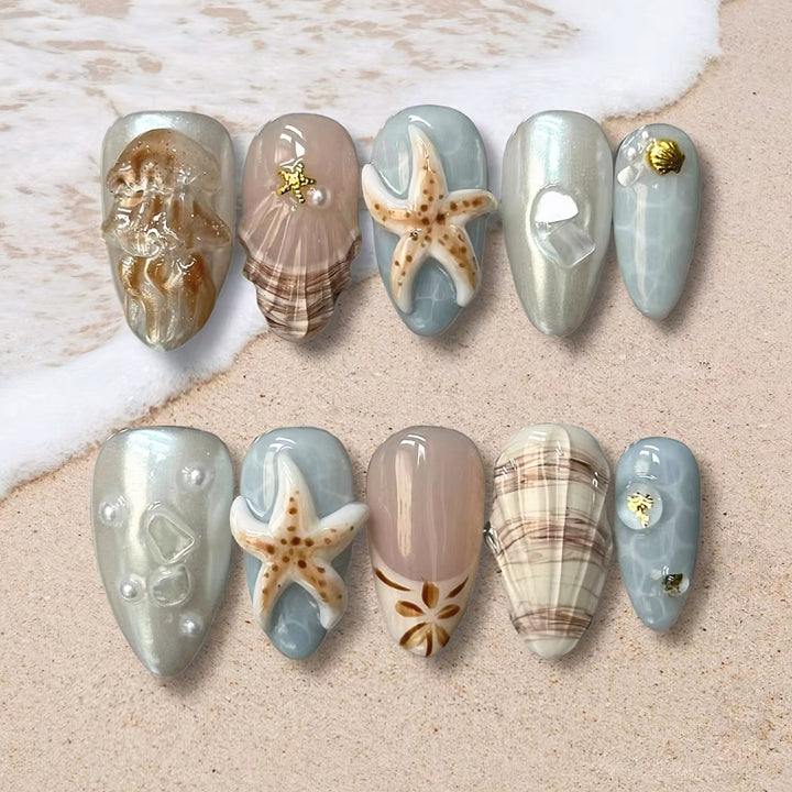 Coastal-Inspired Decorative Press-On Nail Art Set Kalsten