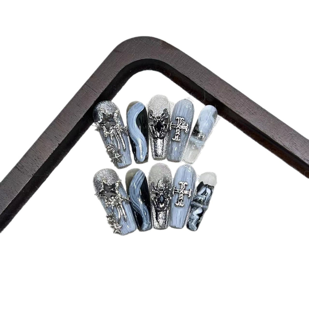 Glamorous Press-On Nail Art Set with Decorative Metallic Elements Kalsten
