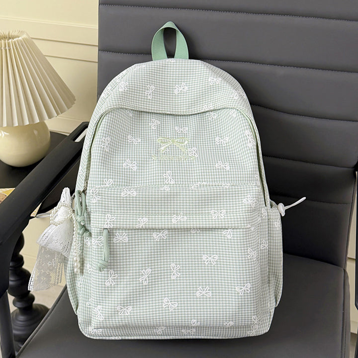 Charming Bow-Embellished Gingham Patterned Backpack Kalsten