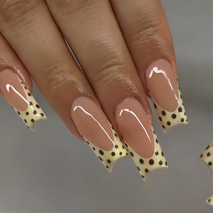 Artistic Long Nail Extensions with Polka Dot Design Kalsten