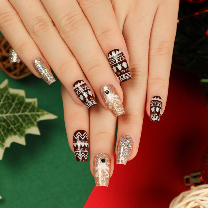 Artful Nail Extensions with Glitter and Rhinestone Embellishments Kalsten