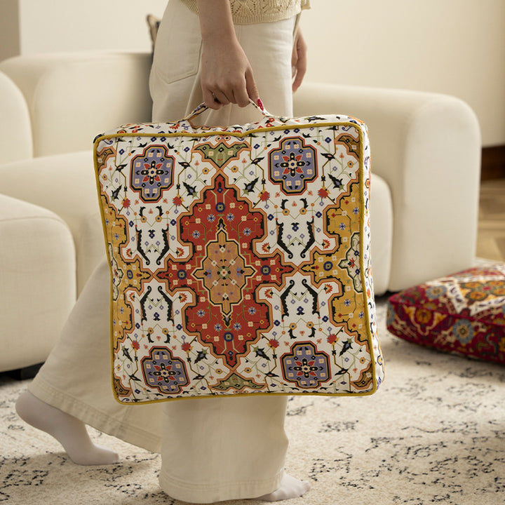 Square decorative cushion cover with oriental medallion pattern and contrasting piping Kalsten