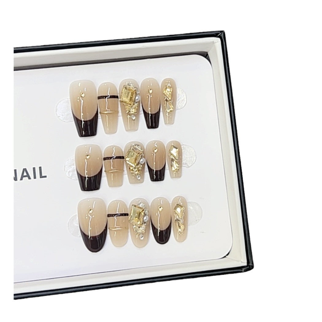 Premium Decorative Press-On Nail Set with Golden Accents Kalsten