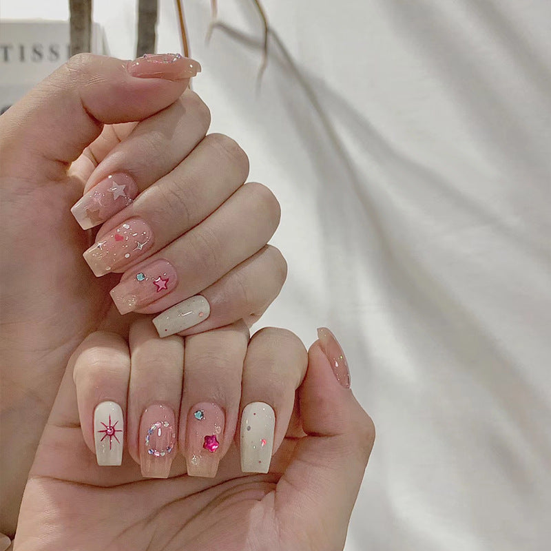 Artistic Press-On Nail Set with Celestial Design Kalsten 1789389432