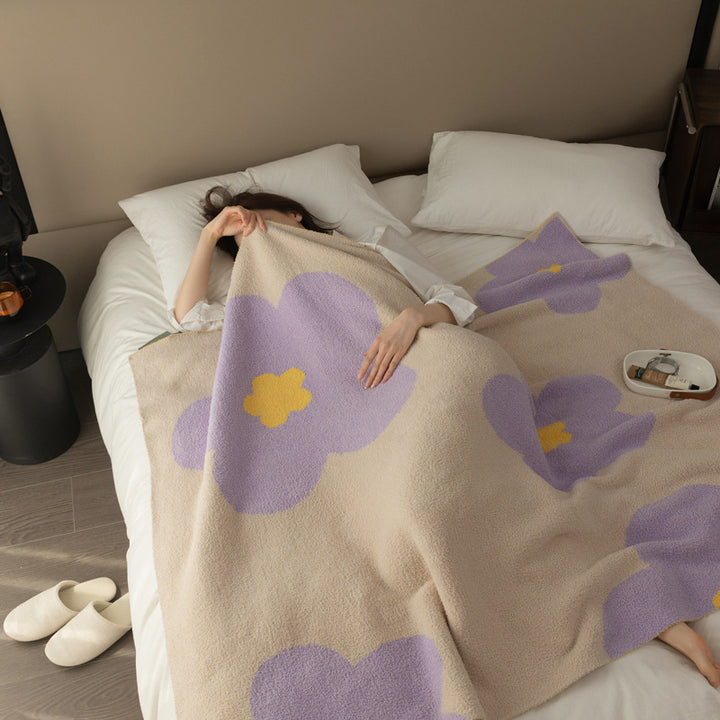 Chunky Knit Boucle Throw Blanket with Large Floral Motif and Teddy Texture Kalsten