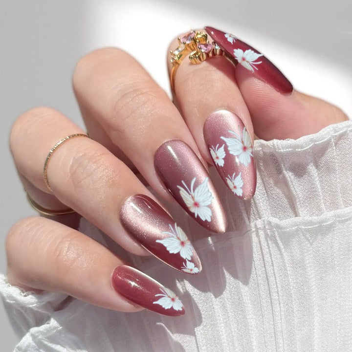 Premium Artistic Press-On Nails Set with Floral Accents Kalsten