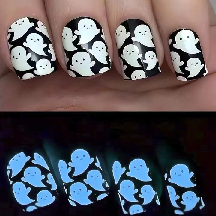 Glow-in-the-Dark Ghost-Themed Press-On Nail Art Kalsten
