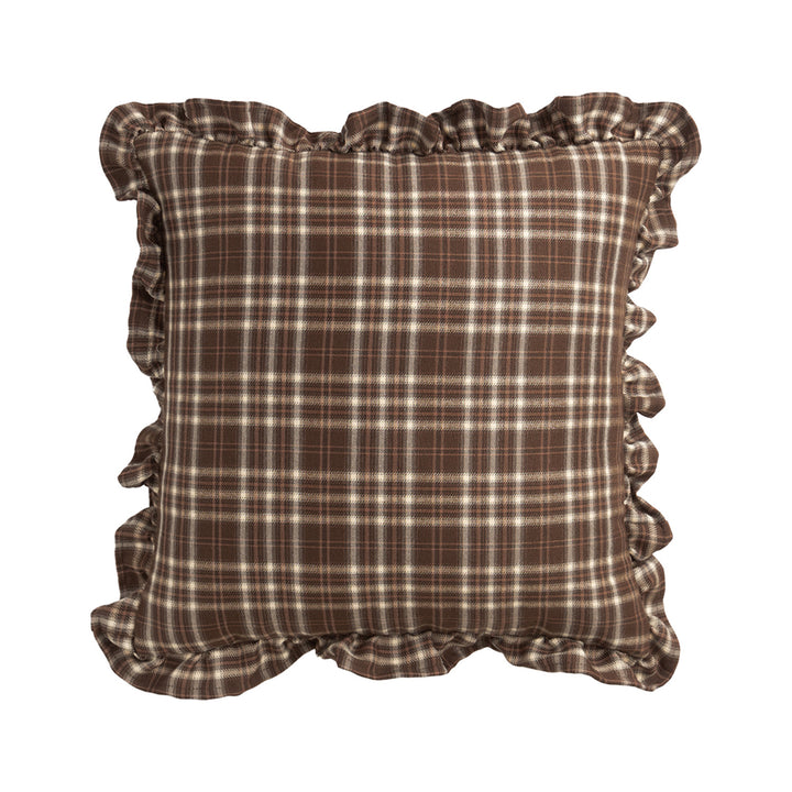 Square decorative cushion cover with ruffles and Vichy check Kalsten