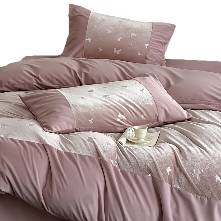Luxurious bedding set with silk matte finish and butterfly jacquard