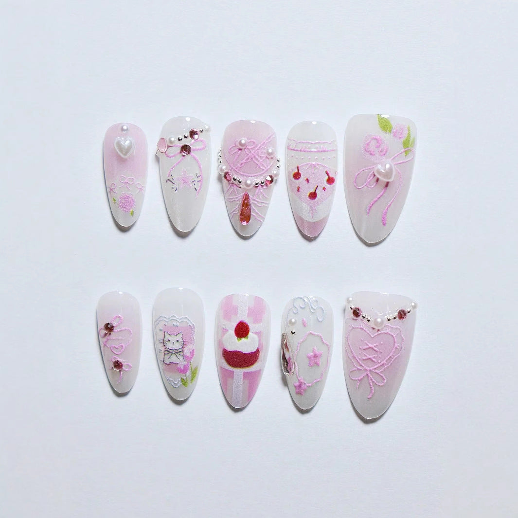 Artistic Heart-Embellished Press-On Nail Set Kalsten