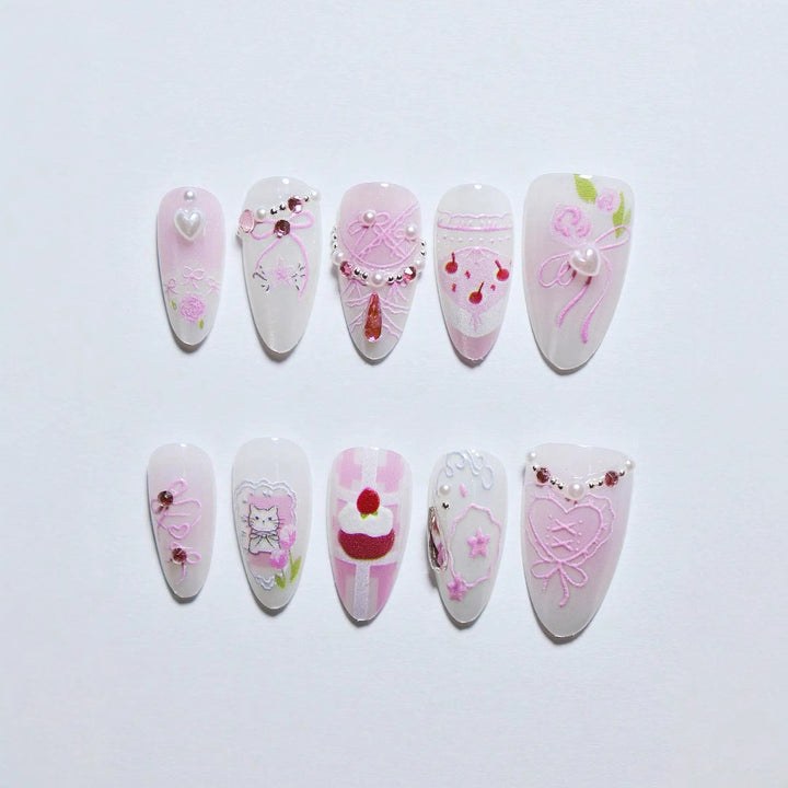 Artistic Heart-Embellished Press-On Nail Set Kalsten
