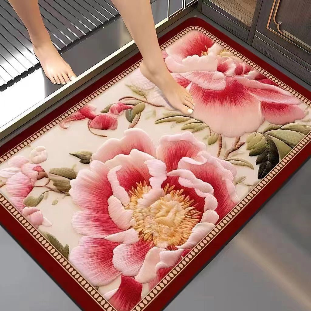 Floral-Embossed Memory Foam Bath Mat Kalsten