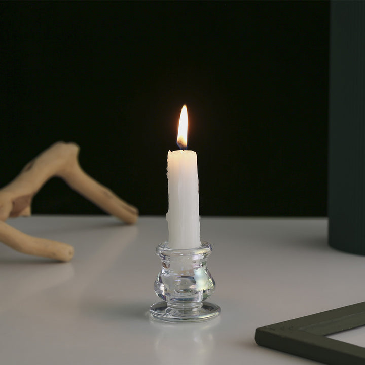 Glass Taper Candle Holder with Curved Weighted Base Kalsten