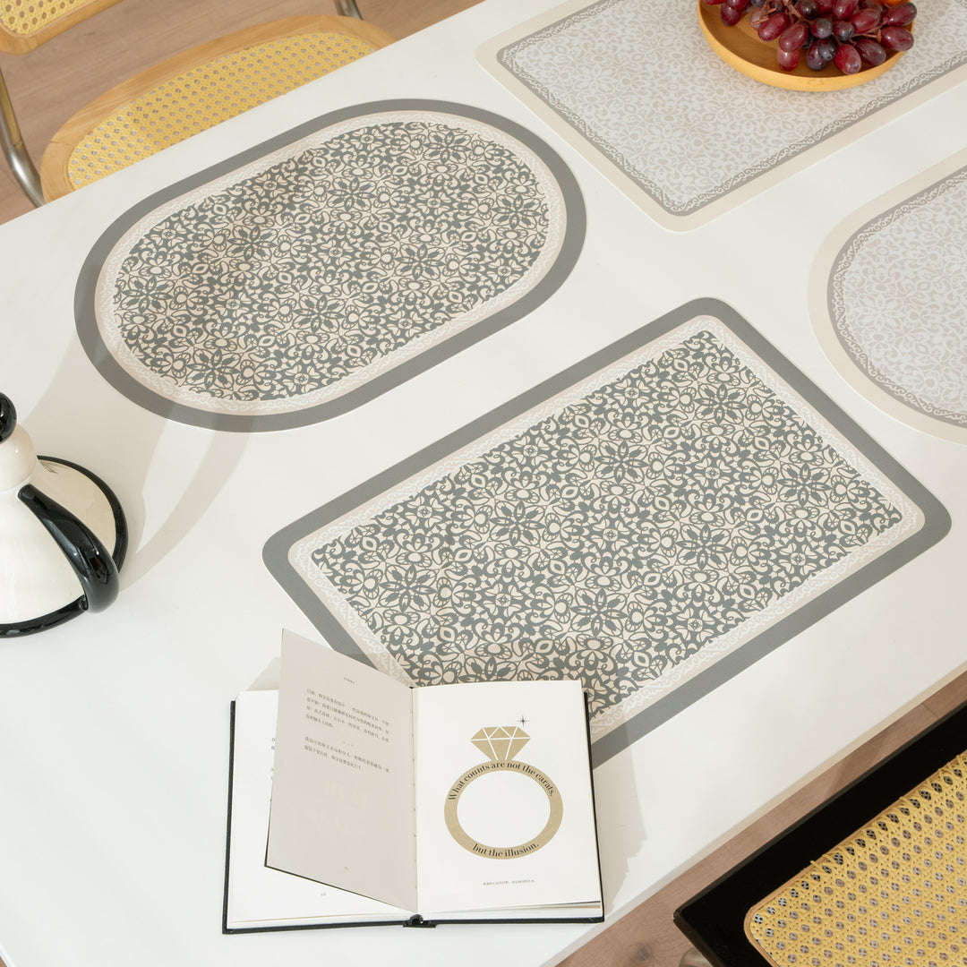 Bathroom Mat Set Kalsten with non-slip soft back underside and fine lace pattern look