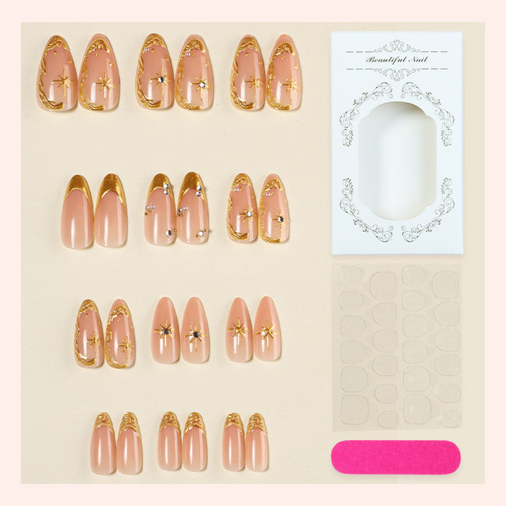 Decorative Press-On Nail Art Set with Gold Accents kalsten